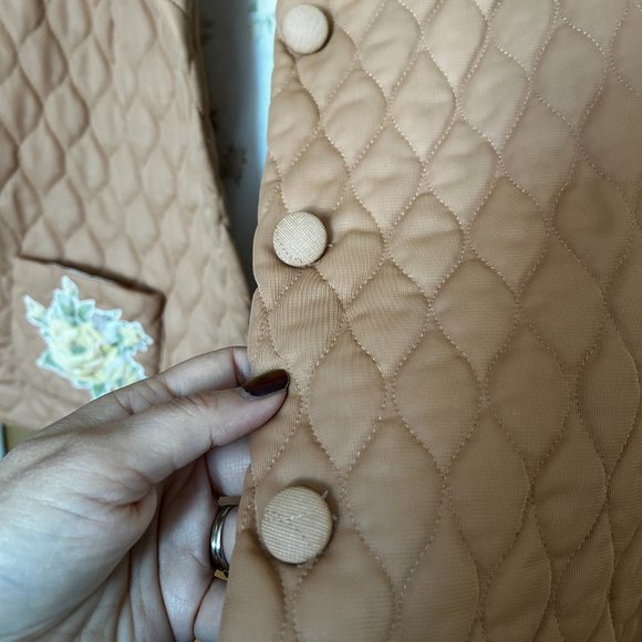 Tan Quilted Jacket with Floral Embroidery - Picture 4 of 5